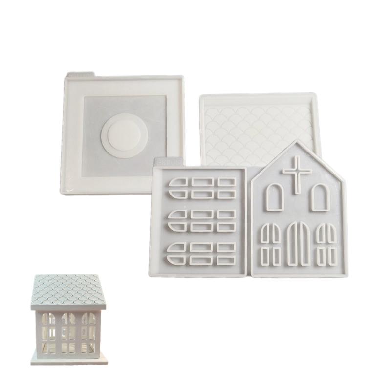 Church House Candle Holder Silicone Mold DIYs Cement Gypsum Mold Unique Candlestick Resin Ornaments Mold Home Decors