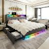 Linen Upholstered Bed,Features LED Strip