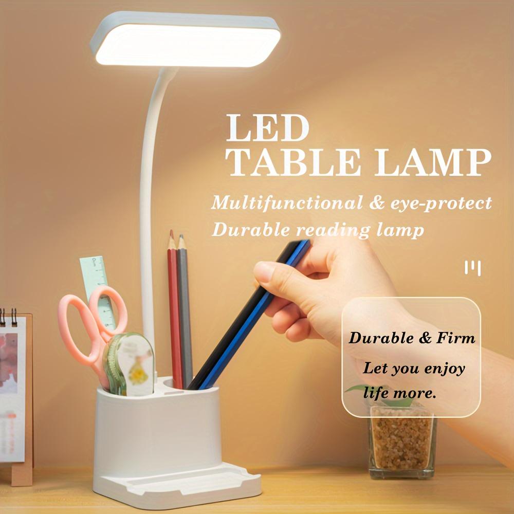 1PC Eye Care LED Desk Lamp with Pen Holder - USB Rechargeable, 3-tone Night Light for Students, Offices, Bedside Reading