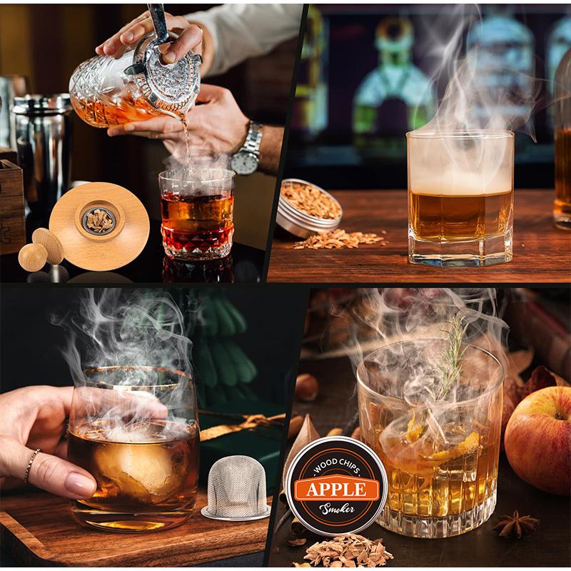 Premium Whiskey Cocktail Räucherset mit 6 Dosen Holzchips für Bar-Drinks, Küche, Barkeeper-Werkzeugset, Kreative Trinkgeschenke