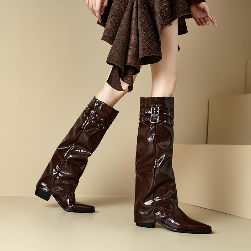 Women's Low-heeled Boots Autumn and Winter New European and American Thick-heeled Large-size Roman Medium Boots