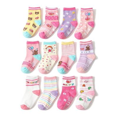 Chaussettes antidérapantes avec poignée pour tout-petits, 12 paires/lot, pantoufles collantes en coton pour bébés enfants, 1-3/3-5T