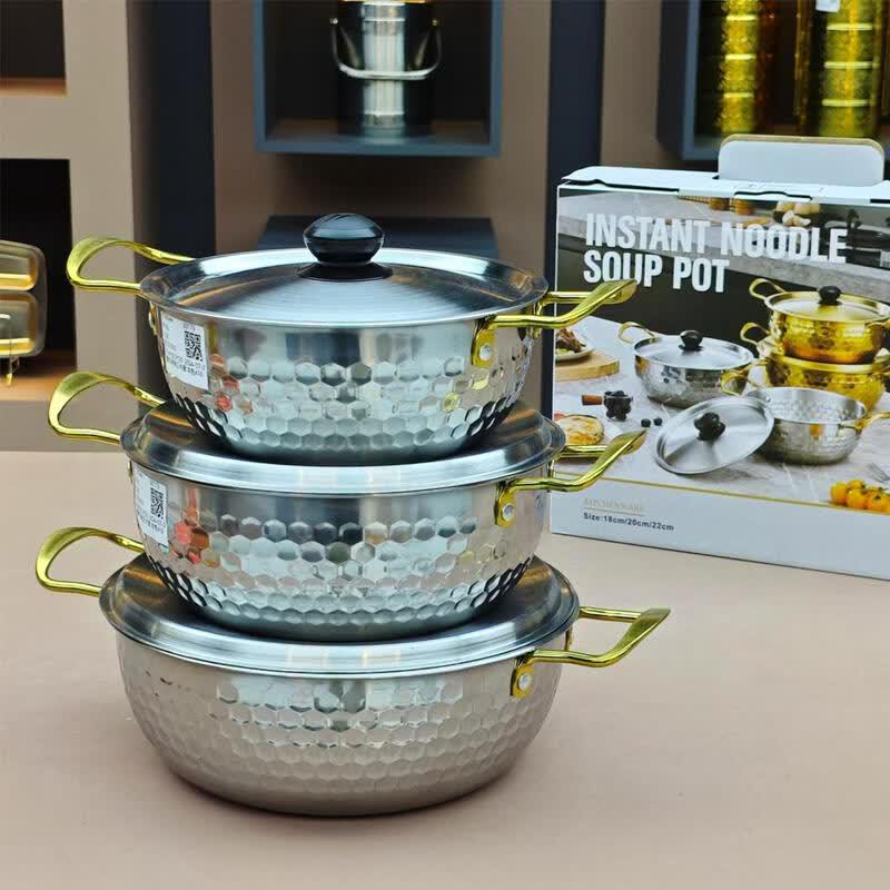 

MiLing 3-Piece Korean Style Hammered Stainless Steel Soup Pot Set