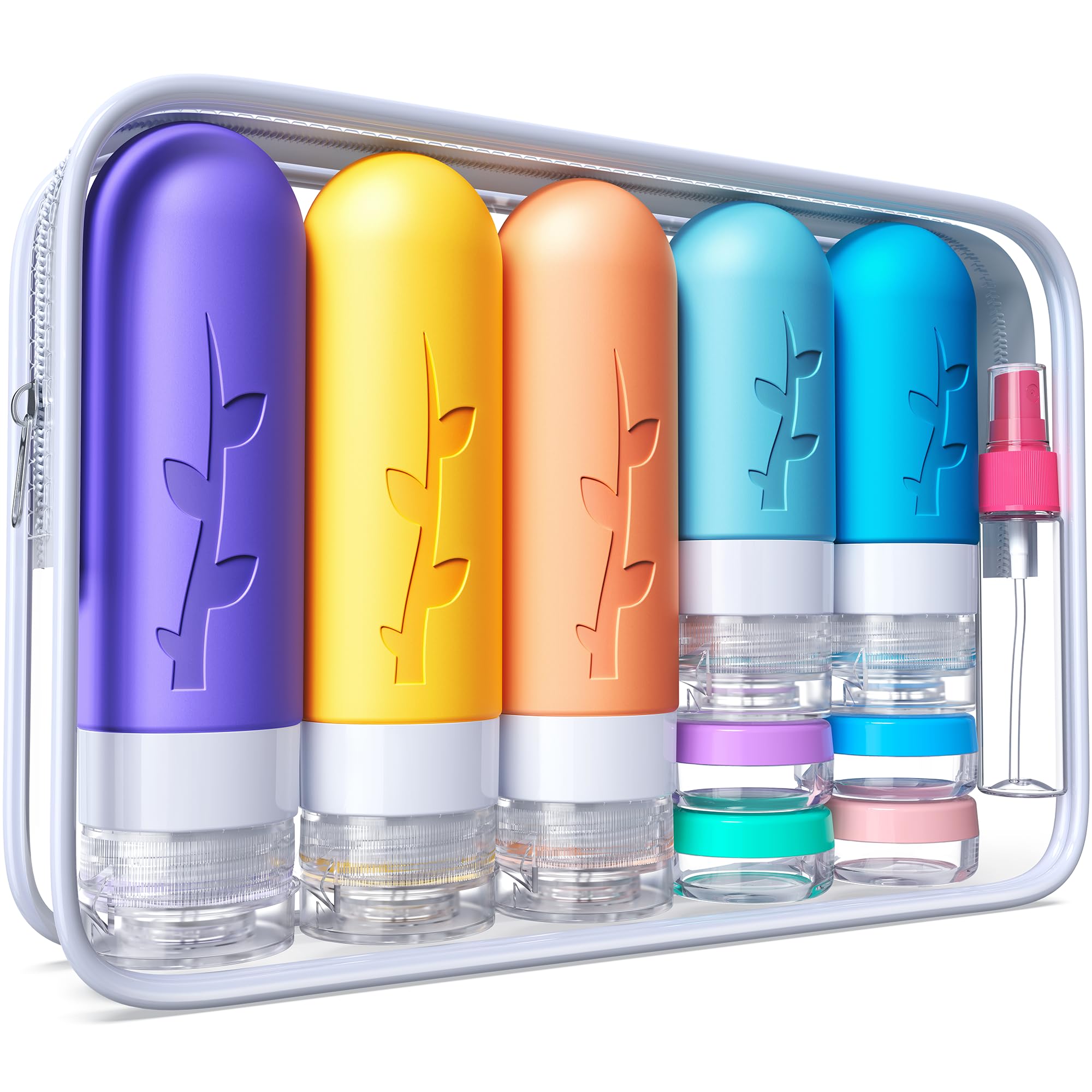 

19 leak - proof, refillable silicone travel bottles. TSA - approved, ideal for toiletries like shampoo, conditioner, lotion.-liu Silicone