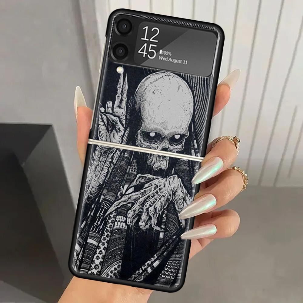 Satanic Goat Satan Devil Hard PC Phone Case For Samsung Galaxy Z Flip 7 6 5 4 3 Black ZFlip7 ZFlip6 Flip5 Flip4 Flip3 5G Print C