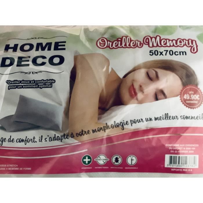 Pillow - White - 50x70 Cm - Memory Foam - Removable Cover - Antibacterial