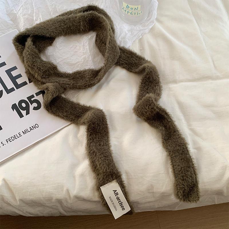 Winter  Solid Color Narrow Long Scarf Female Korean Version Knitted Woolen Scarves Women'S Imitation Cashmere Mohair Scarf
