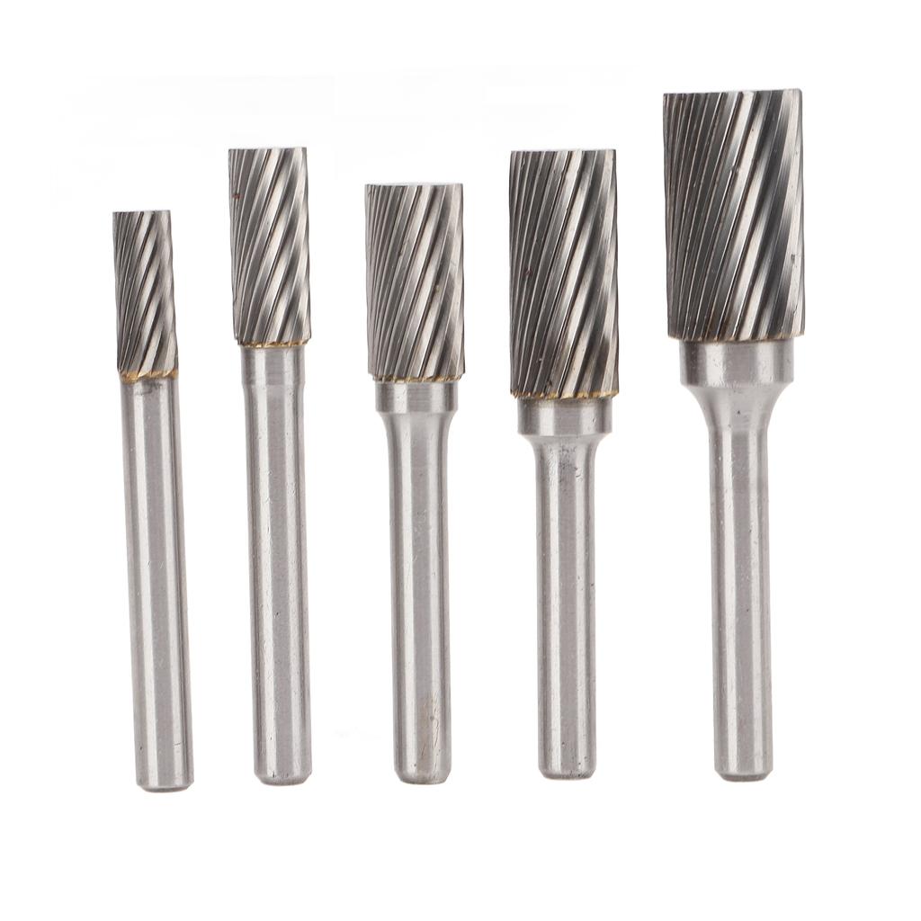 5 Pcs Carbide Burr Set Single Cut Rotary Files with 6mm 0.24in Shank for Engraving Polishing Drilling