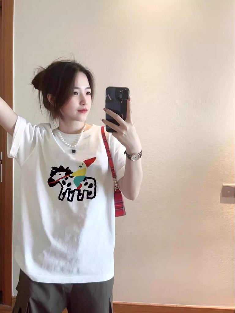 Women's Oversized White Cotton Short-Sleeve T-Shirt, Summer 2025 Trendy Style