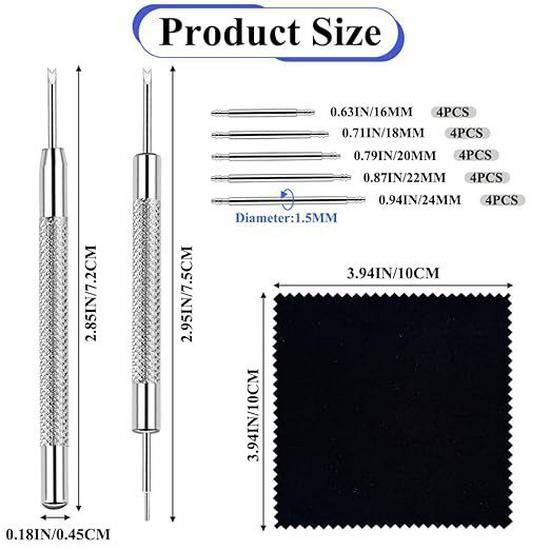 23-Piece Watch Repair Kit: Disassembly, Replacement & Strap Removal Tools with Spring Bar Tool