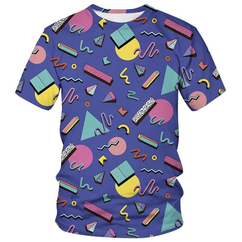 80s 90s 3D Print T-Shirts Men Hip Hop Short Sleeve T Shirt Neon Disco Party Costume Oversized Tees Harajuku Y2k Top Kid Clothing
