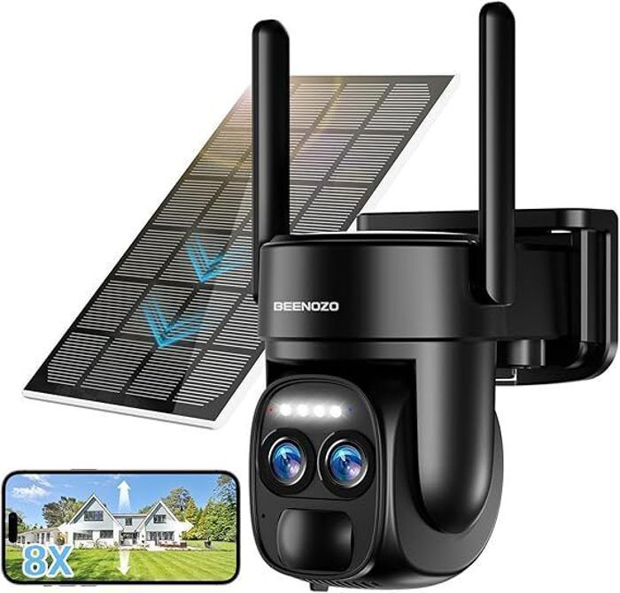 Caméra de sécurité - WiFi - 4K - Zoom 8X - Vision nocturne couleur - Panneau solaire