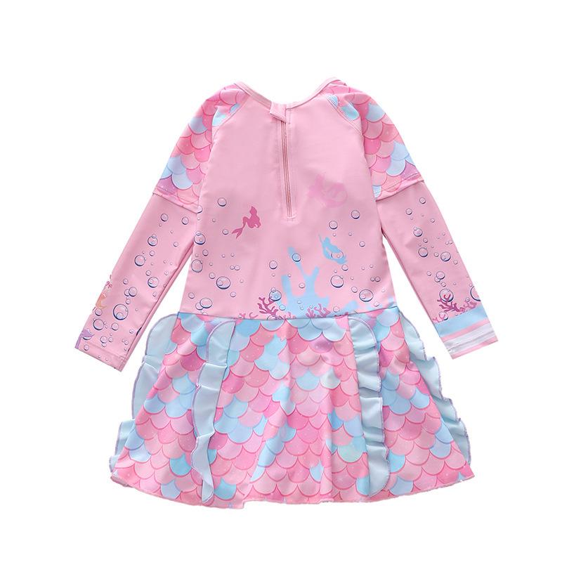 2026 Long Sleeve Girls' One-Piece Swimsuit Skirt Style with CPC Certification for Medium and Large Children