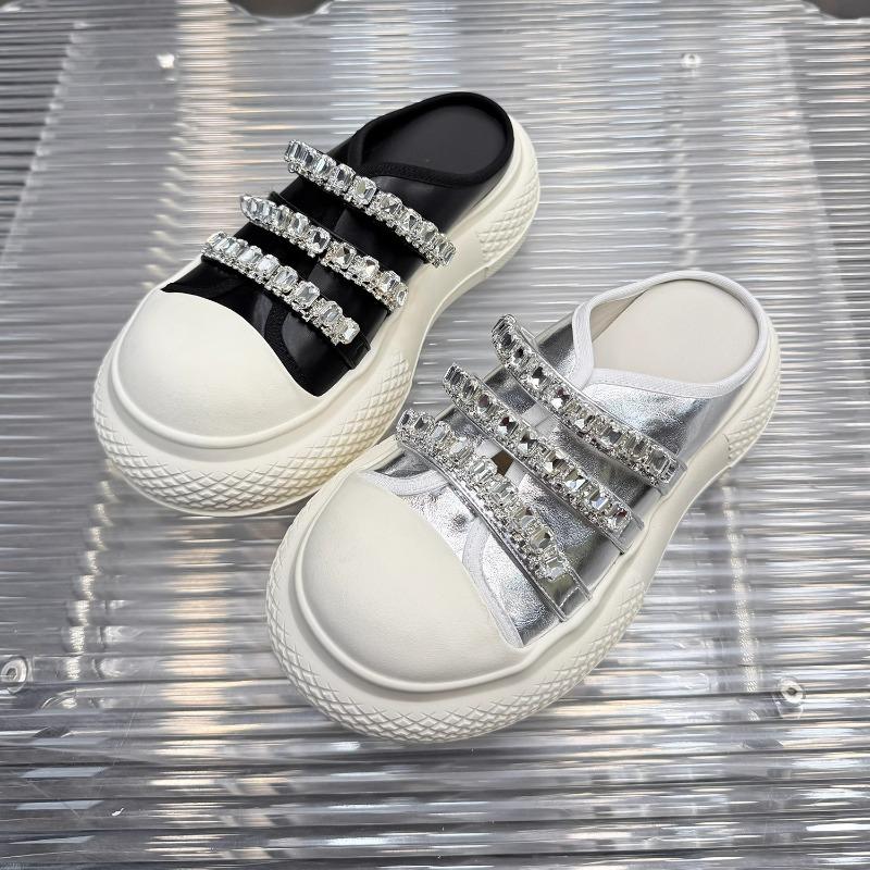 

Летние новые тяжелой промышленности стразы маффин толстоподошвенные повседневные верхняя одежда сумка голова полушлепанцы женские 40 чёрный