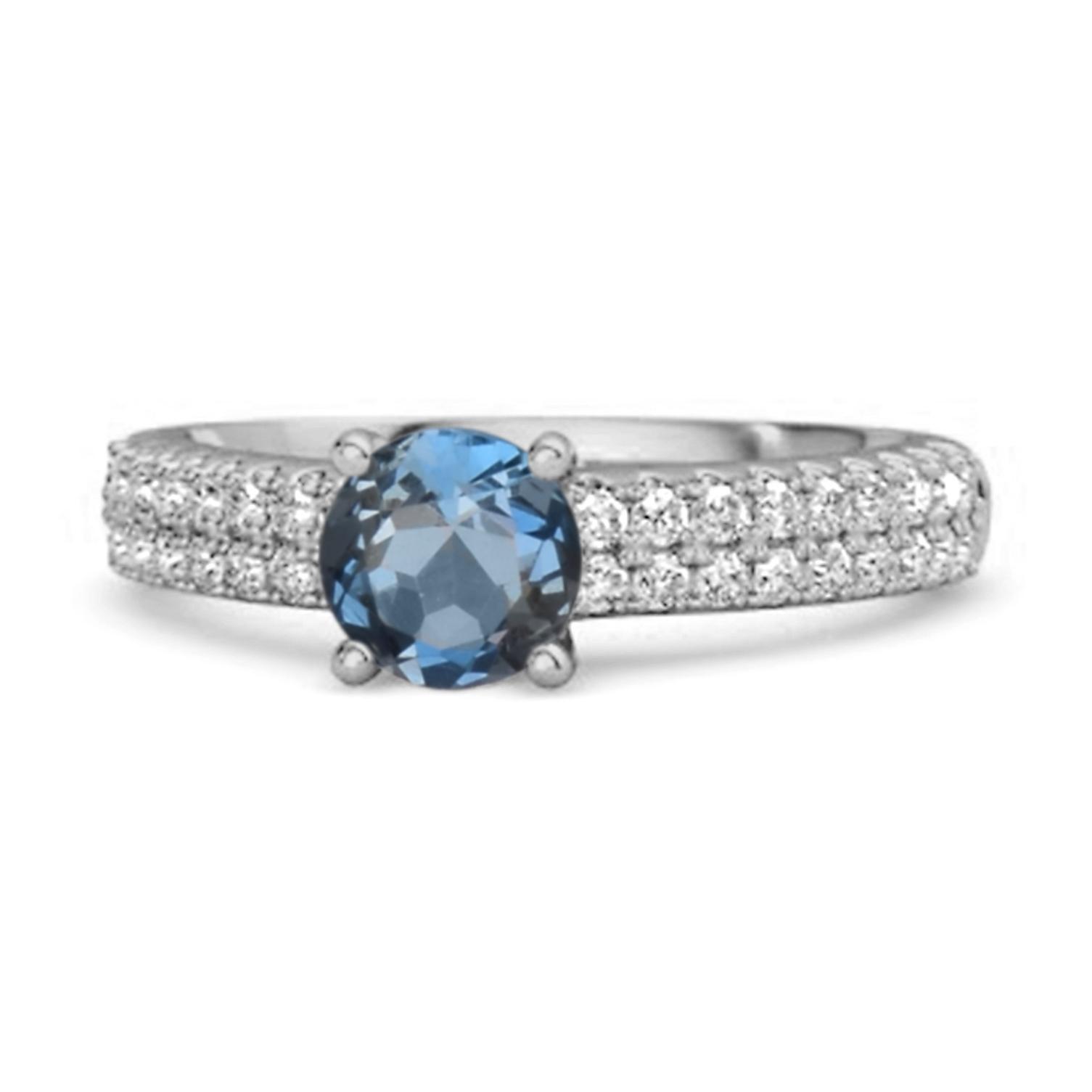 London Blue Topaz Double Pave Band Ring - 925 Sterling Silver 8