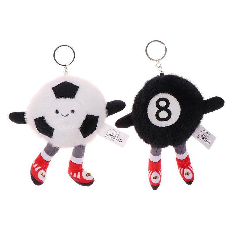 Cartoon Voetbal Pluche Speelgoed Sleutelhanger Biljart Volleybal Dumbbells Knuffel Pop Hanger Autosleutelhanger Rugzak Tas Decoratie Kinder Cadeau
