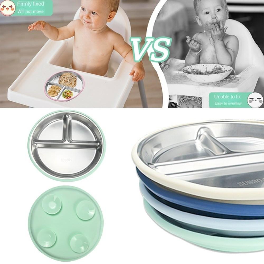 Silicone Shell Suction Cup Kids Plates 304 Stainless Steel Kids Feeding Bowls  For Toddlers