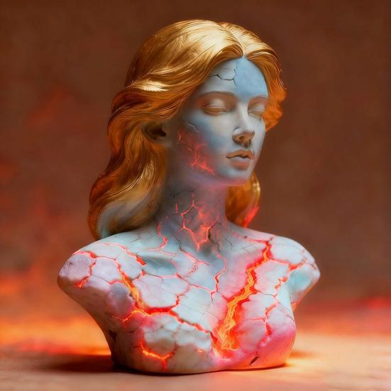 Blazing Maiden Figurine Flame Girl Bust Statue Resin Sculpture Home Office Desktop Artistic Decoration Ornament