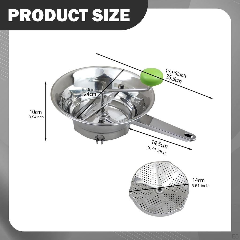 Handbetriebene Gemüsemühle Ergonomisches Küchenwerkzeug Manuell Edelstahl mit 3 Mahlscheiben für Püriertes