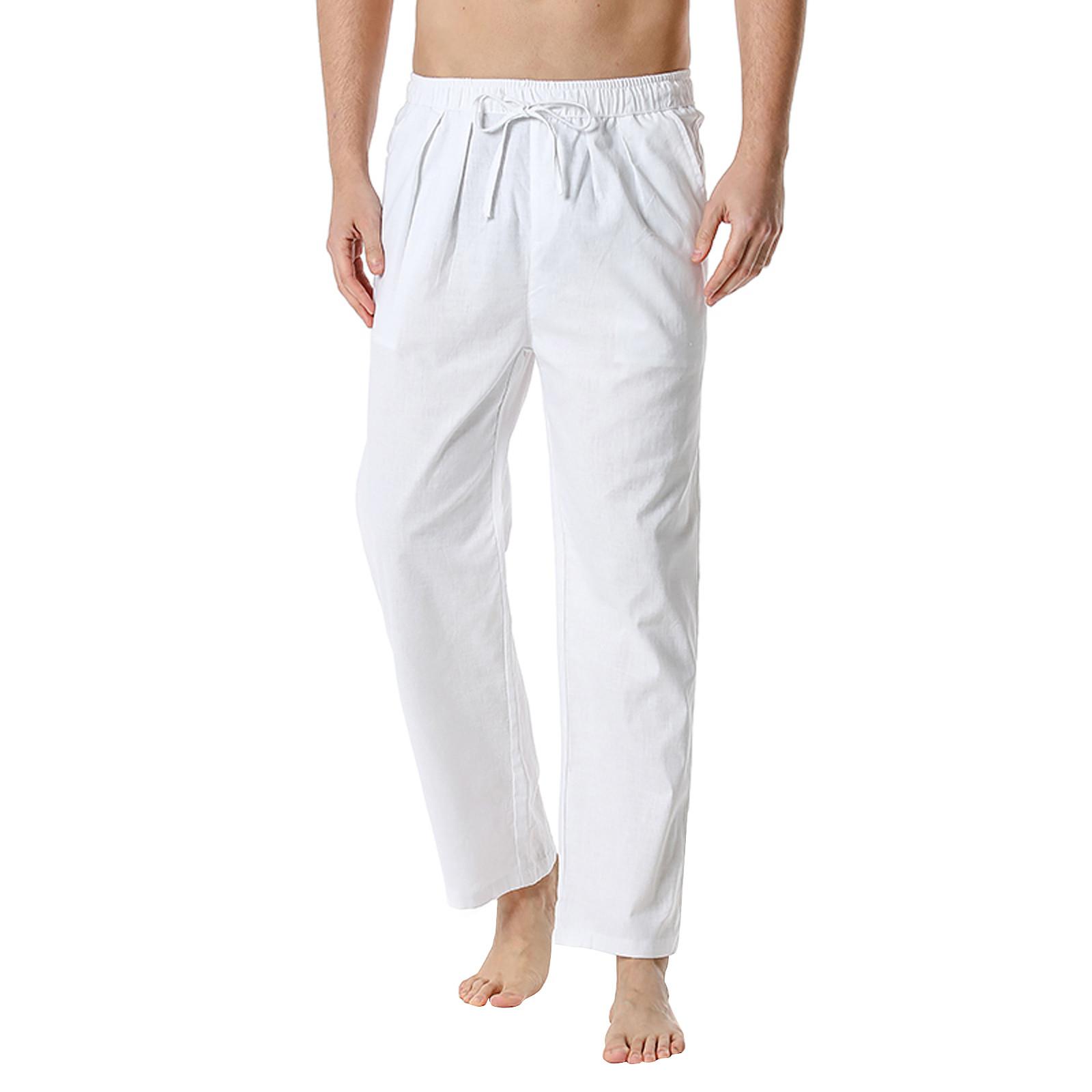 

Men s Linen Loose Fitting Casual Lightweight Elastic Waist Pants Yoga Pants Loungewear L білий