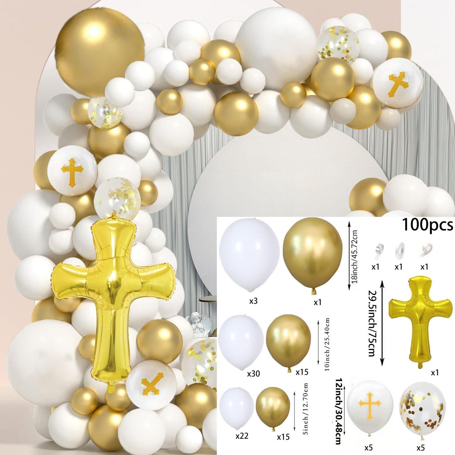 

100pcs White Gold First Communion Balloon Garland Arch Kit for First Communion Decoration,God Bless Christening Party Decoration Other