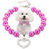 Hot Pink Pearl Dog Necklace, Beaded Cat Collar with Cute Crystal Heart Pendants Girl Dogs Necklace with Diamond Rhinestone for Puppy Small Medium