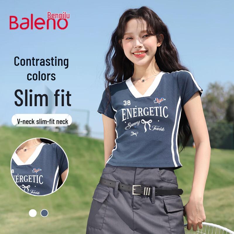Baleno Women s V-Neck Color-Block Short Sleeve T-Shirt M