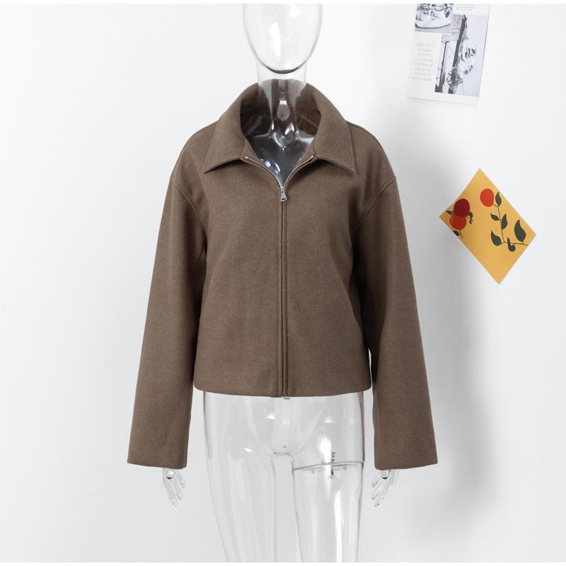 

Fashion Brown Zipper Jacket for Women Elegant Lapel Long Sleeve Short Coats Female Vintage 2026 New Spring Autumn Lady Street Outerwear S коричневый