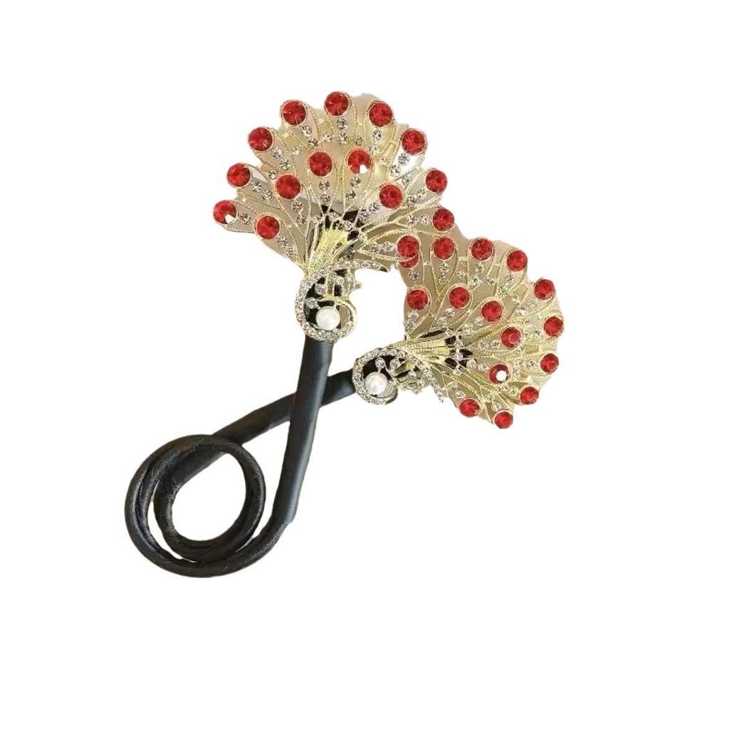 High-End Platinum Siya Peacock Hair Clip - Floral Bun Styling Tool for Women