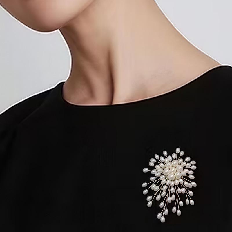 Women's Handmade Pearl Fireworks Brooch: Versatile High-End Corsage Pin for Suit Jackets