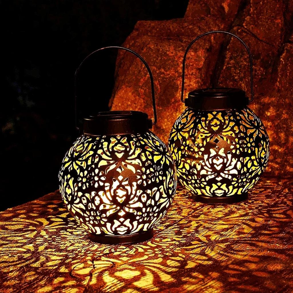 HOMZY Outdoor Garden Solar Light Iron Art Hanging Light Hollow LED Landscape Light Garden Decoration Projection Light Waterproof