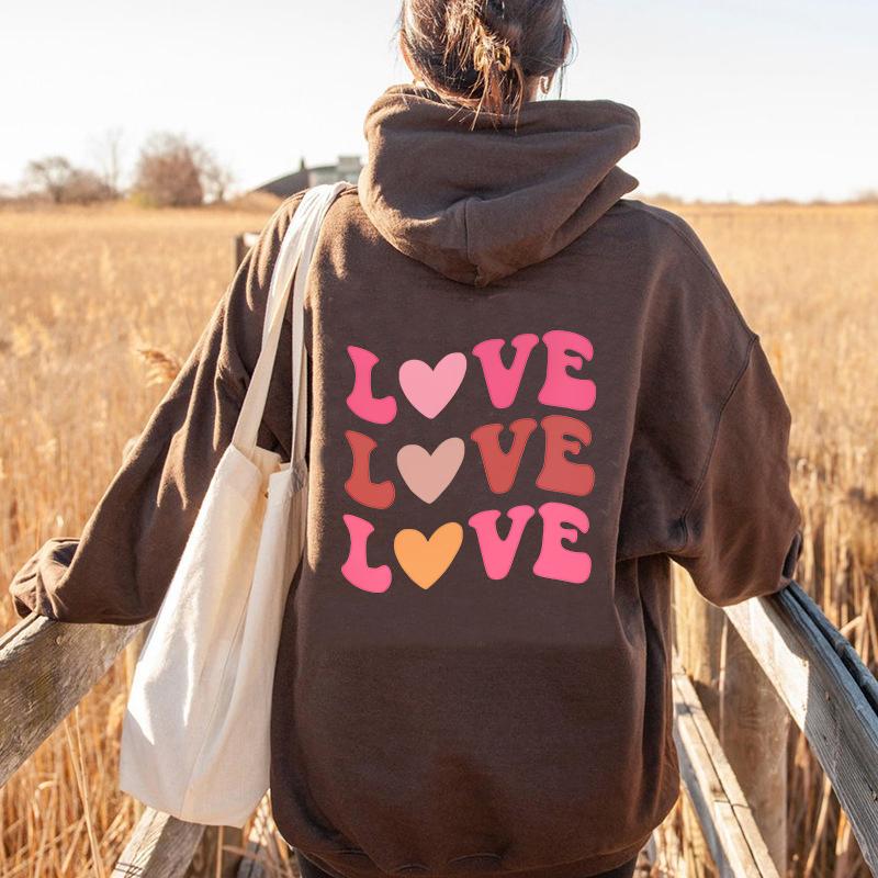 Цветная толстовка Love Love Love с капюшоном для женщин толстовки с капюшоном пуловеры модная графика чистый хлопок уличная одежда топ джемпер толстовки с капюшоном S коричневый 1790₽