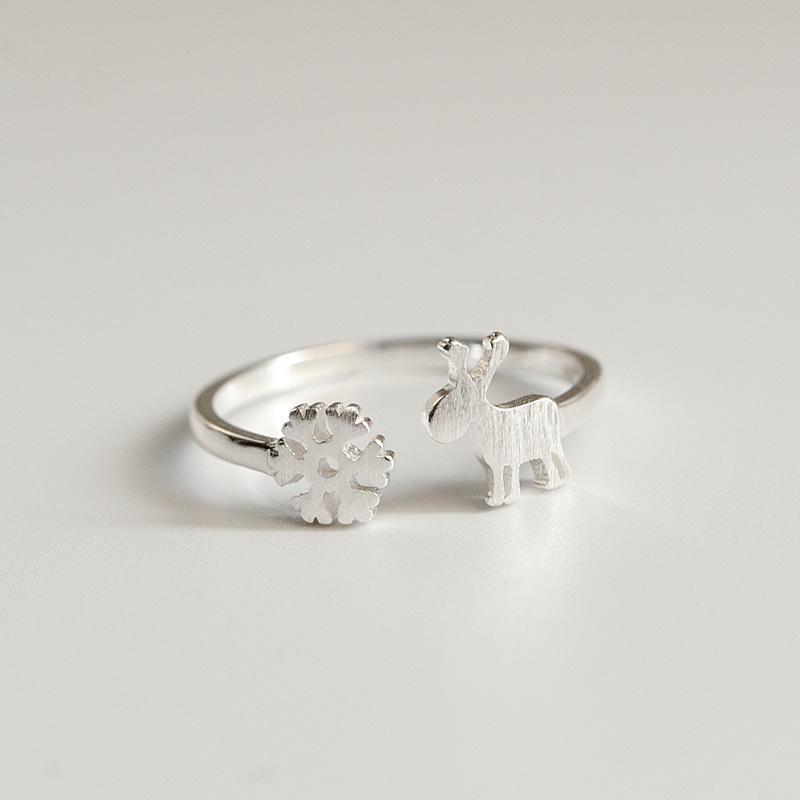 

Korean Style S925 Silver Snowflake Reindeer Open Ring Adjustable Open Size