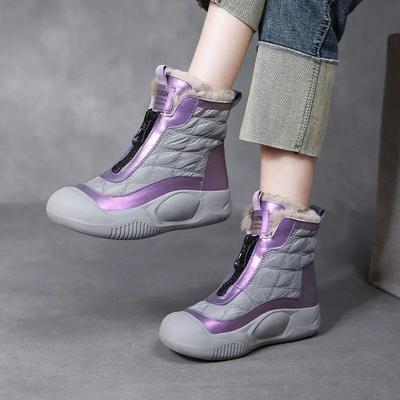 Johnature Modische Schneestiefel für Damen, gemischte Farben, Plüsch, flache Schuhe, lässig, warm, vielseitig, kurze Stiefel mit weicher Sohle