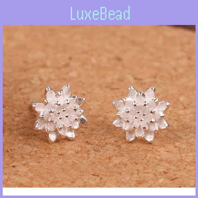 Elegant Women's Silver Plated Lotus Flower Ear Stud Earrings Jewelry For All Occasions