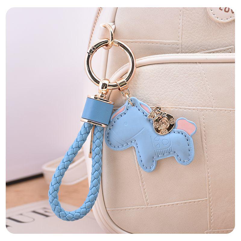 Exquisite Leather Cord Bag Charm & Car Keychain with Cute Horse Pendant Couple Bracelet