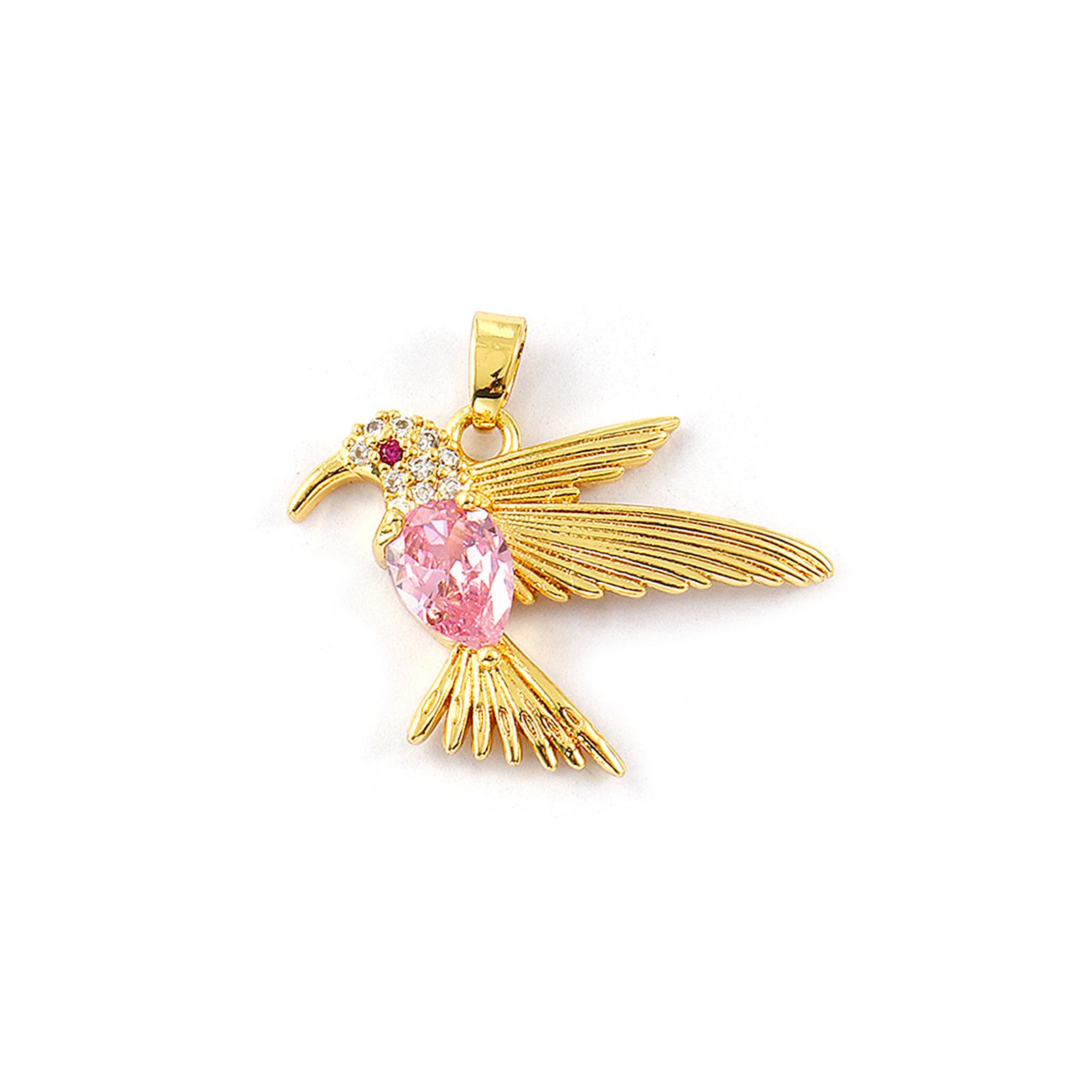 

2 PCs Brass Pendants 18K Gold Plated Hummingbird Multicolor Cubic Zirconia Pendants For DIY Necklace Earrings Jewelry Making