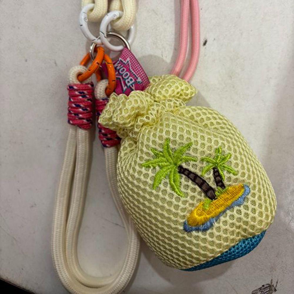 Neck Hanging Crossbody Headphone Bag Mesh Pouch Small Coin Purse Sweet Lanyard Lipstick Bag Summer