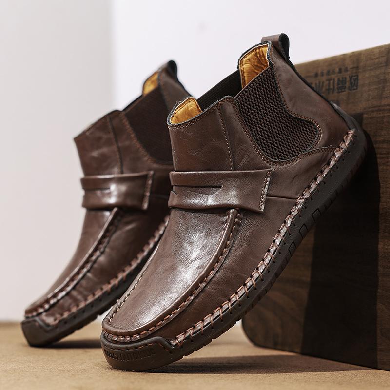 Fashion Hot Selling Outdoor Hiking Shoes Europe America Men's Leather Short Boots Classic Business Boots Handmade Soles High Top Shoes