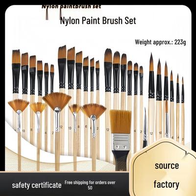 32-teiliges Kunstpinsel-Set mit Holzgriff: Nylonborsten für Aquarell- und Ölmalerei