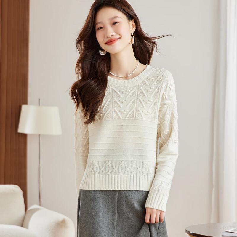 Srcr Women's Thick 100% Wool Cable Knit Short Pullover Sweater