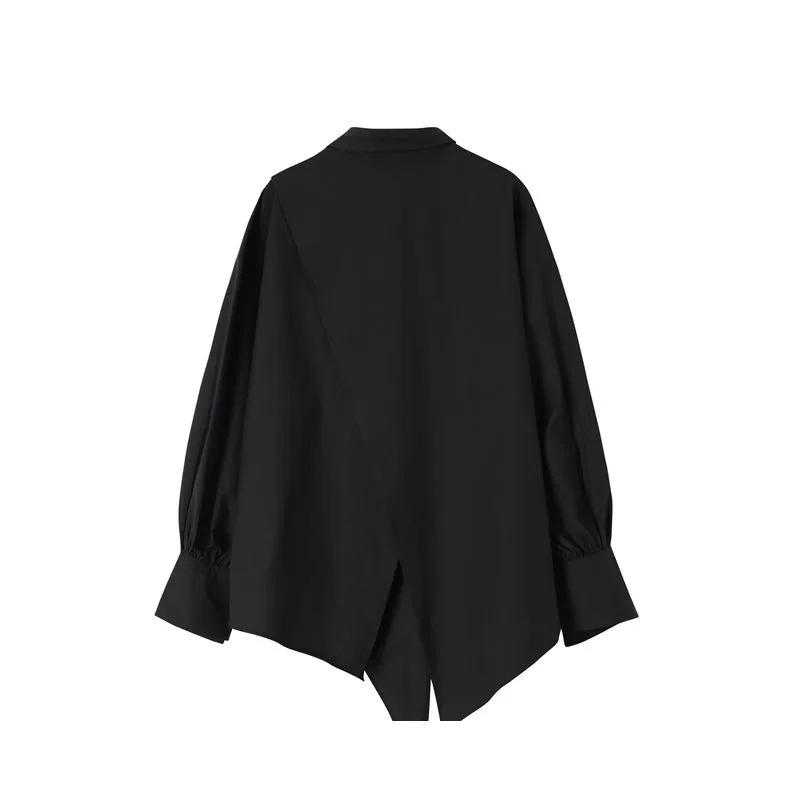 Women Shirt Korean Fashion Loose Thin Vintage Blouses Solid Lapel Long Sleeve Simple Shirt Couple Clothes Tops