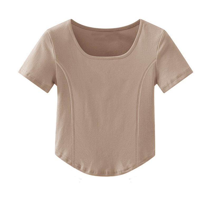 New Fishbone Summer Women's Short Sleeve Front Shoulder Pure Desire Irregular Short Bottom Shirt Top T-Shirt Women