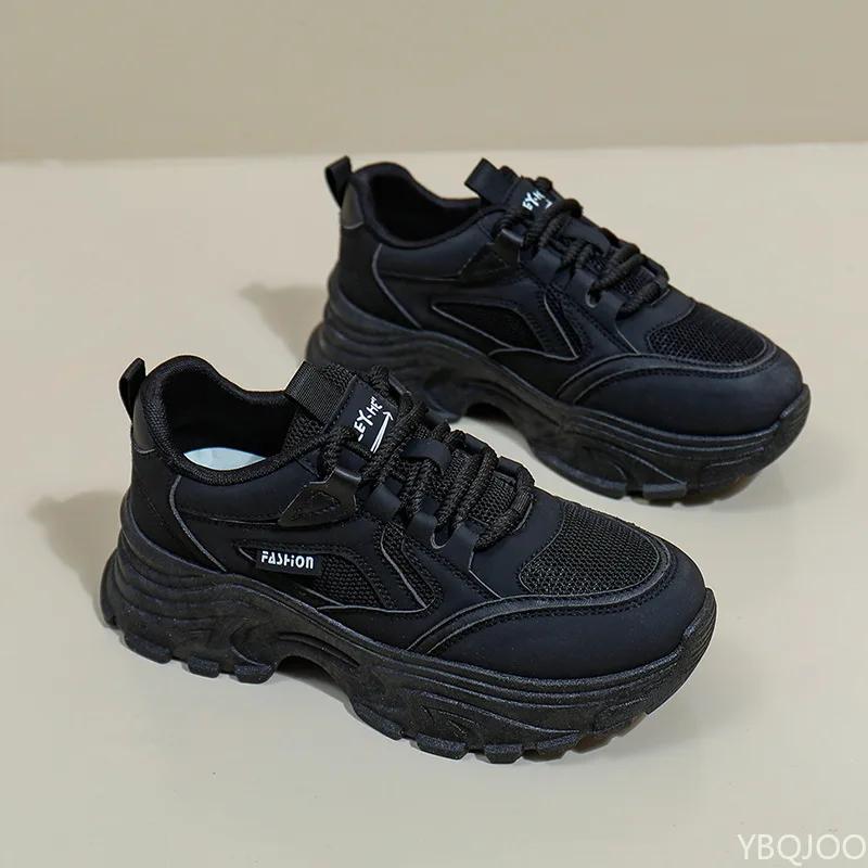 

Женская обувь на толстой подошве Новые модные кроссовки для бега Повседневная удобная нескользящая обувь дышащая Женская обувь Mujer 40 чёрный