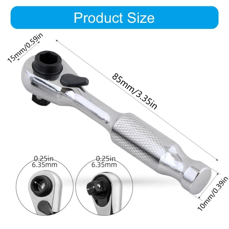 Double Mode Ratcheting Spanner 72 Tooth Gear System Mini 6.35mm Bit Socket Nonslip Grip Industrial Grades Steel Tool