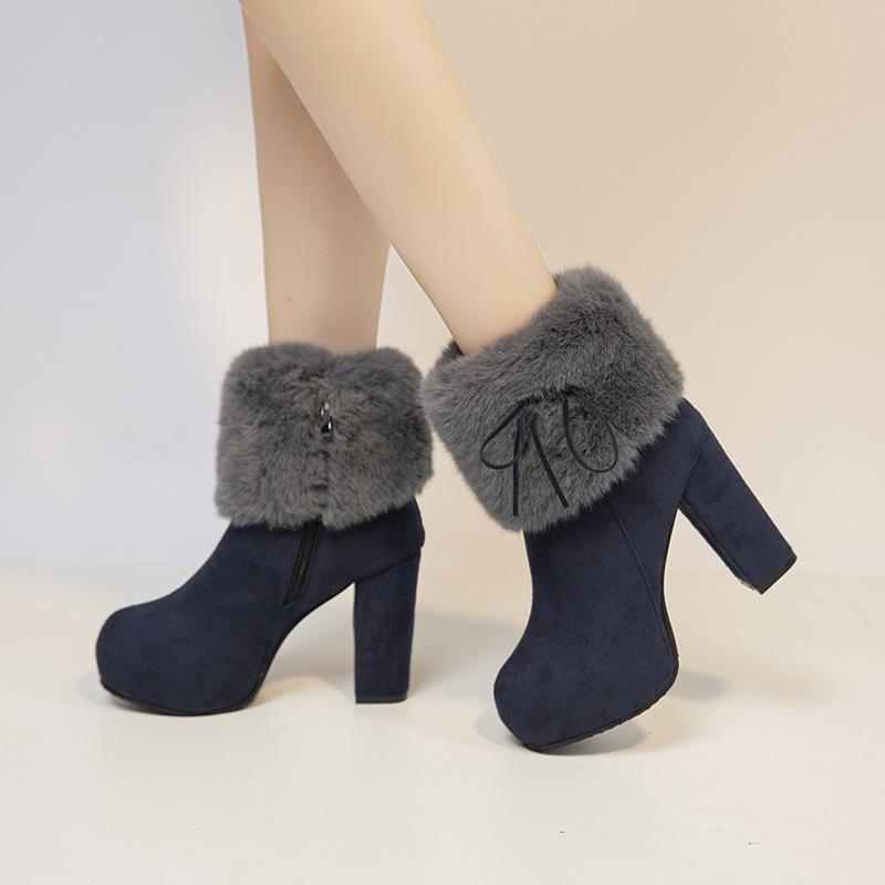 Coarse Heel High Heel Short Boots Women's Winter Women's Shoes New Platform Waterproof Table Martin Boots Velvet Women's Boots To Keep Warm