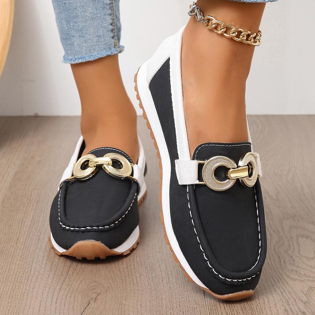 Damenschuhe in Übergröße Metallschließe flacher Boden lässig Stoffoberfläche Einzelne Schuhe Größe 43