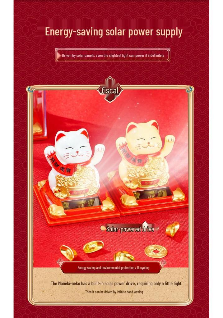 Solar-Powered Waving Lucky Cat Ornament for New Year and Car Dashboard