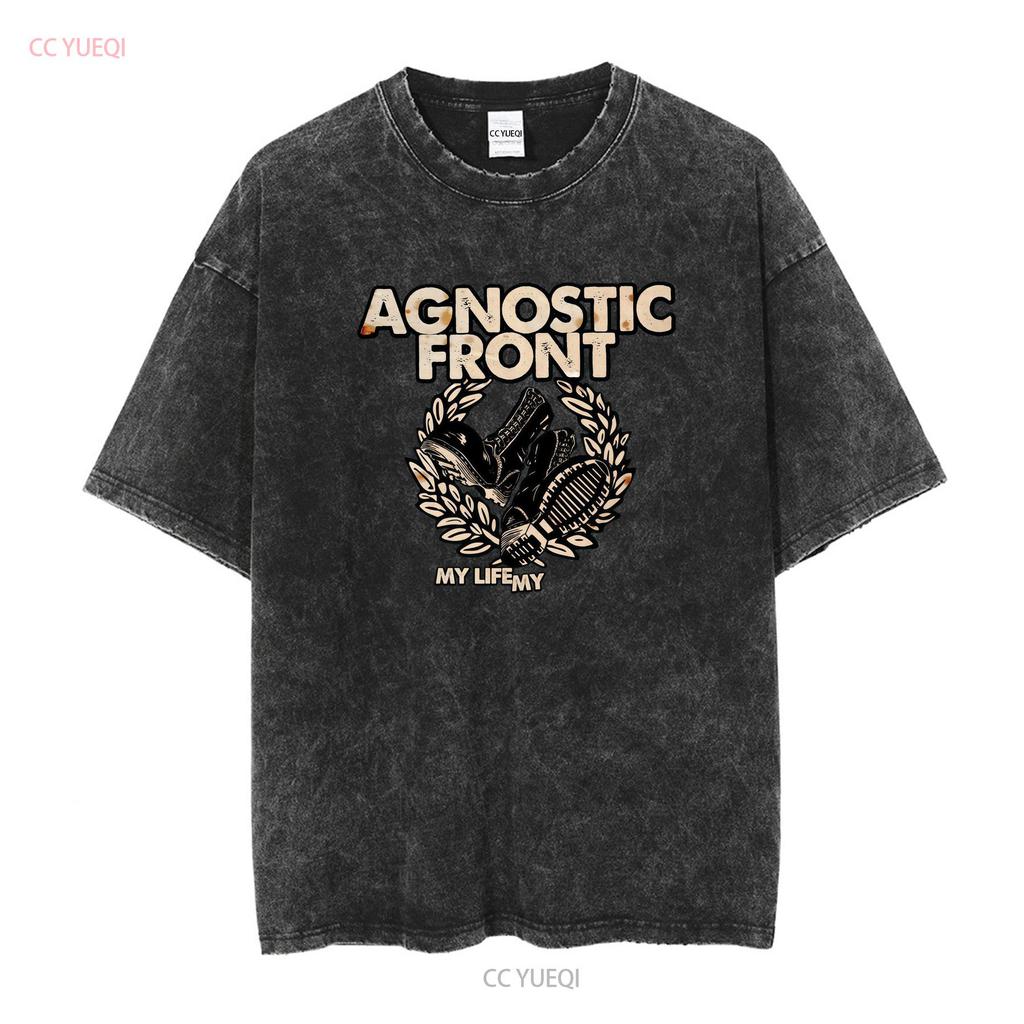 Agnostic Front Logo T Shirt MenS Cotton Classic Retro Vintage Washed Versatile Designer Clothes Stylish Fashion Breathable