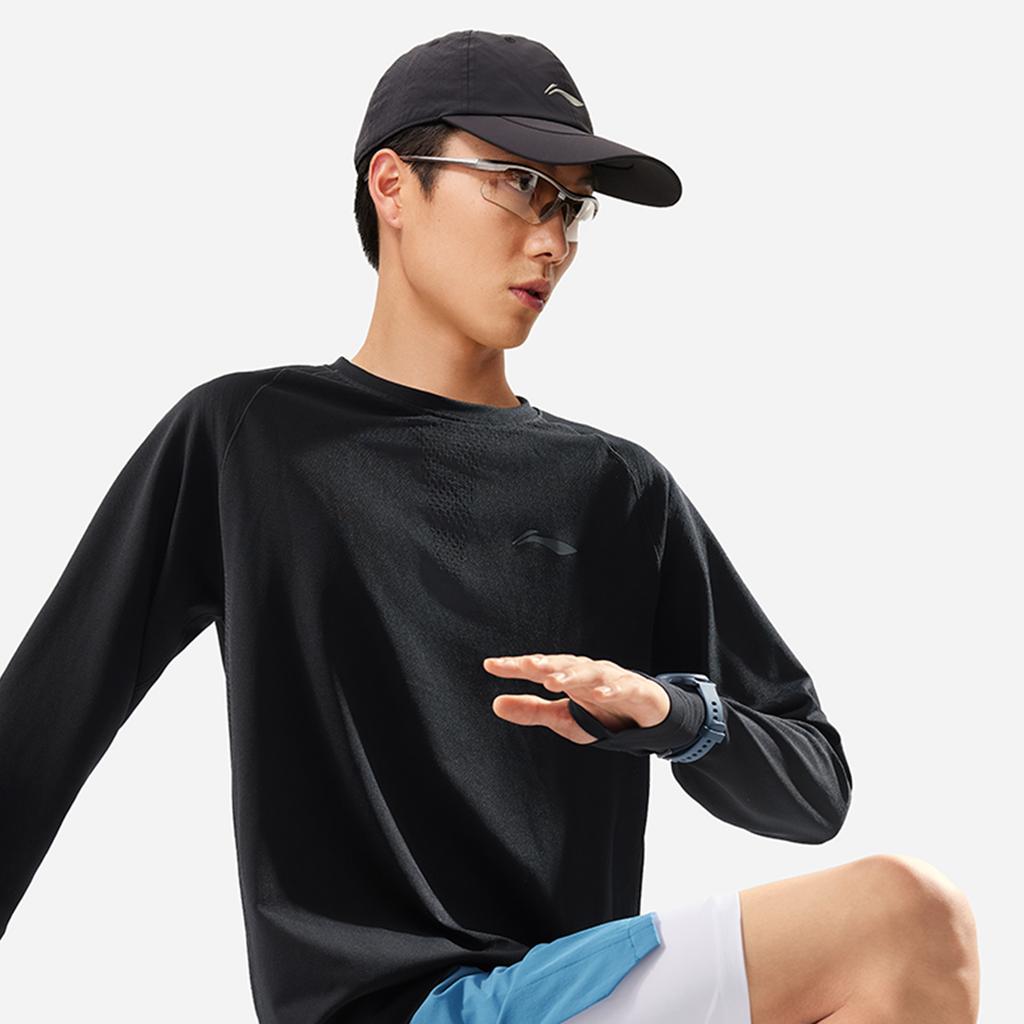 Li Ning Séria behu Jednofarebný pulóver s okrúhlym výstrihom s dlhým rukávom Pánske vrchné diely Čierna ATLU047-1
